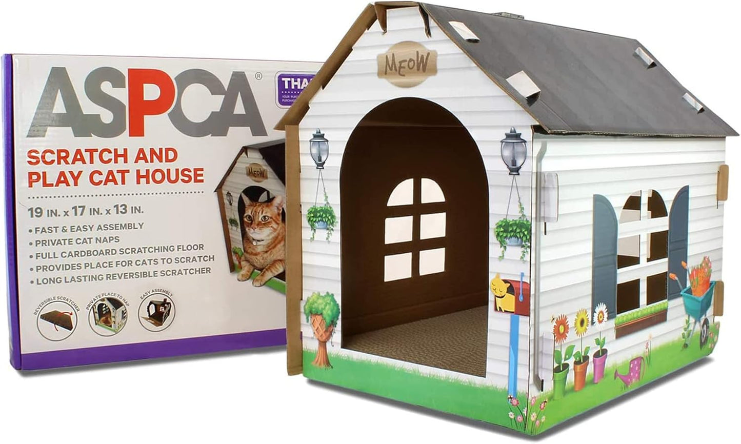 Cardboard Cat House Hideaway Playhouse with Cat Scratcher Scratching Pad 19" L X 13" W X 17" H