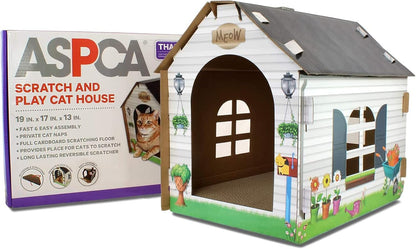 Cardboard Cat House Hideaway Playhouse with Cat Scratcher Scratching Pad 19" L X 13" W X 17" H