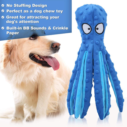 2 Pack 12.6" Octopus Dog Squeaky Toys No Stuffing Crinkle Plush Dog Toys for Puppy Durable Dog Chew Toys for Small to Medium Dogs Purpleorange