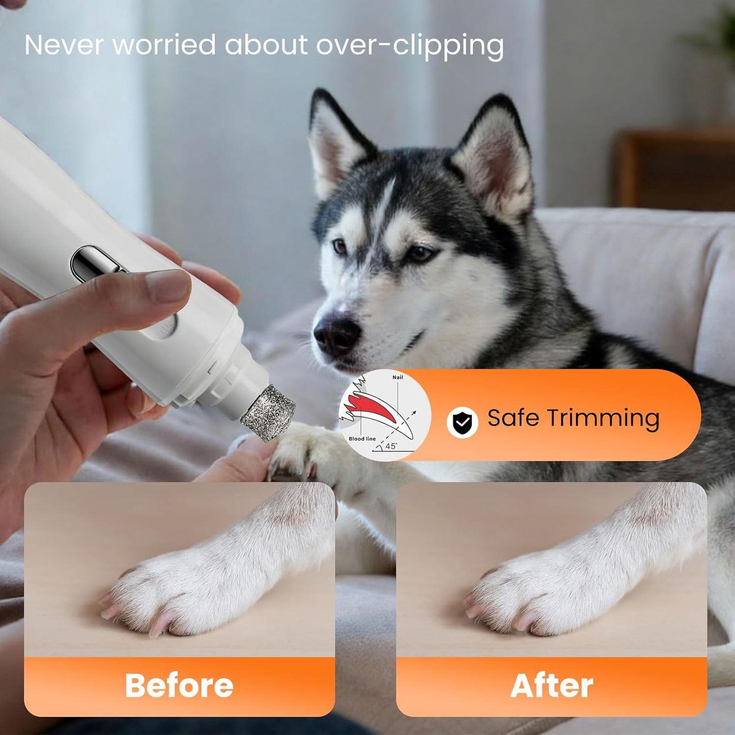 Pet Nail Grinder,2 Speed Electric Rechargeable Dog Nail Trimmer,Quiet and Low-Vibration Pet Nail Grinders,Painless Dog&Cat Grooming Supplies for Large Medium Small Pets (White-528)