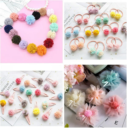 100 Pack 1/2 Inch Assorted Pompoms Mesh Lace Bouquet Small Pom Poms Craft Pompoms Balls for Arts and Crafts DIY Projects Pom Pom Hair Ties Pompom Hair Clips Hairpins Elastics