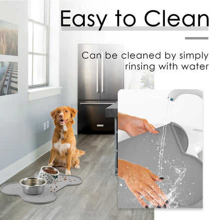 Dog Food Mat Dog Bowl Tray for Food and Water, Silicone Non-Spill Waterproof Pet Feeding Mat Puppy Placemat Easy-Clean, 20.5" X 14.5", Grey