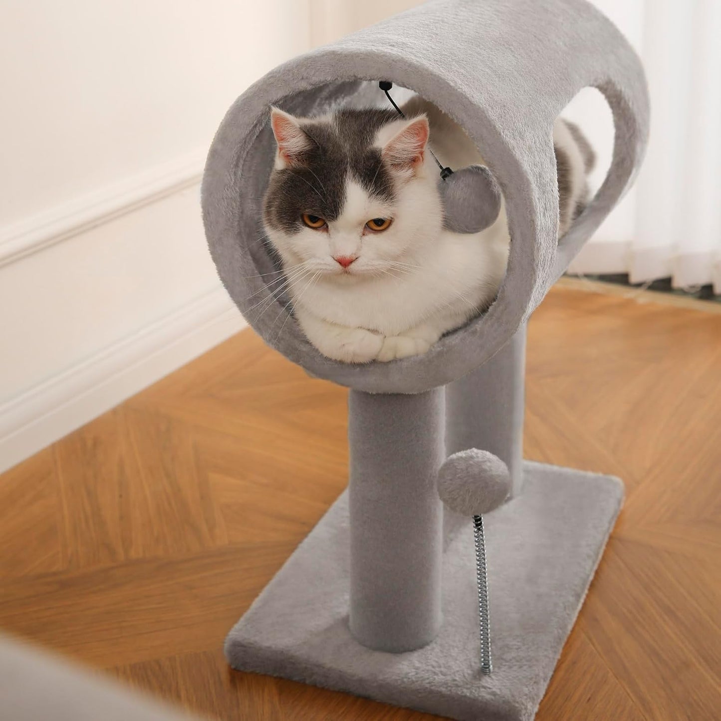 Scratching Post 20.5" Cat Tree with Tunnel Carpet Cat Tower Kitten Tree Cat Tree with Hanging Ball for Indoor Cat, Grey