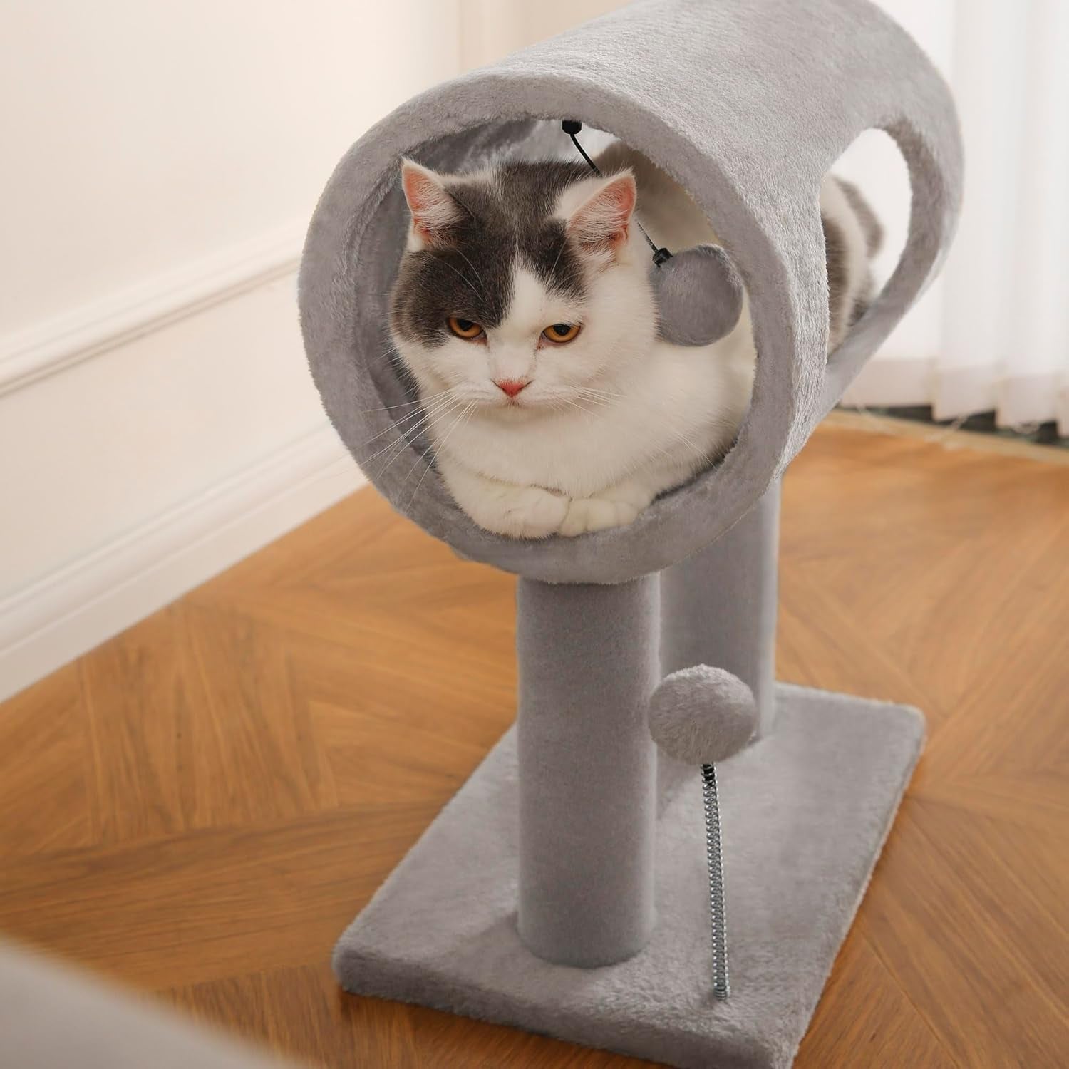 Scratching Post 20.5" Cat Tree with Tunnel Carpet Cat Tower Kitten Tree Cat Tree with Hanging Ball for Indoor Cat, Grey