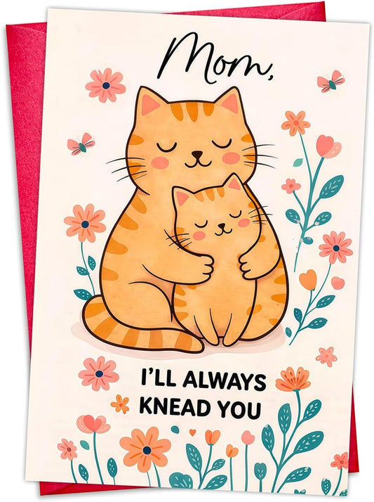 Mother'S Day Card for Cat Mom - 5.5"X8" Mother'S Day Card Gifts from Cat Kitten Funny Mother'S Day Card with Envelopes Thank You Birthday Cards for Cat Mom from Daughter Son