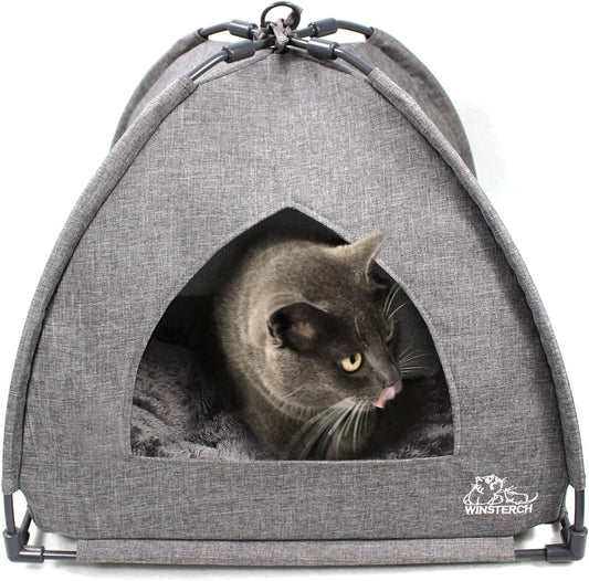 Cat Bed Cave for Indoor Cats, Small Pet Tent Cave for Cats, Kittens, and Small Dogs, Warming Cat House with Removable Washable Cushion (18.5'‘ X 18.5’' X 15.8'', Grey)