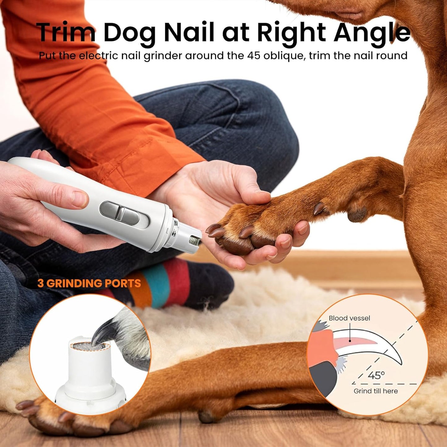 Pet Nail Grinder,2 Speed Electric Rechargeable Dog Nail Trimmer,Quiet and Low-Vibration Pet Nail Grinders,Painless Dog&Cat Grooming Supplies for Large Medium Small Pets (White-528)